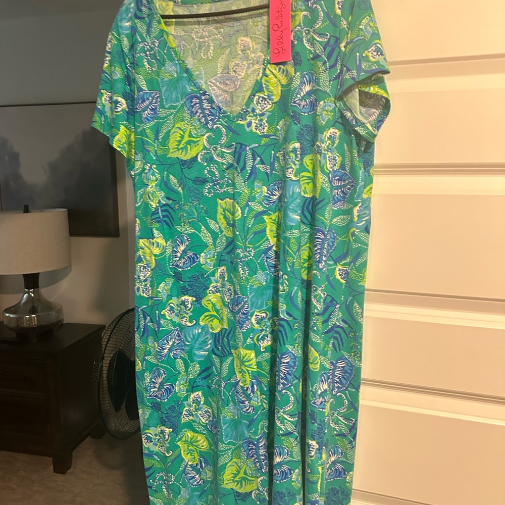 Lilly Pulitzer Blue and Green Tropical Midi Dress